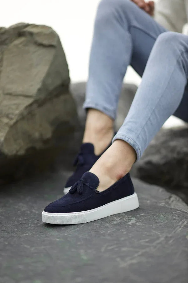 Rapid Navy Blue Suede Tassel Loafers