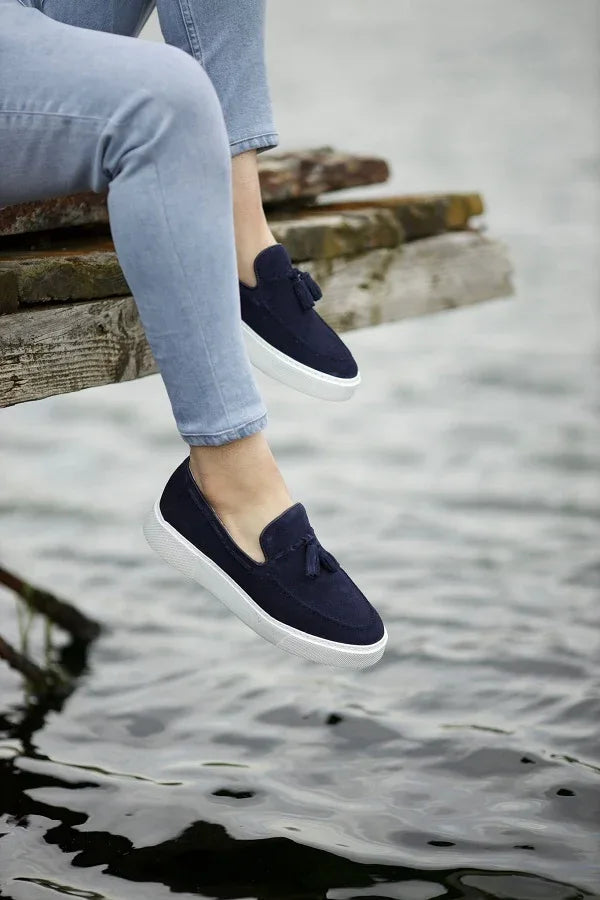 Rapid Navy Blue Suede Tassel Loafers