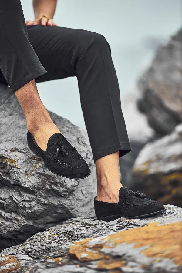 GentWith Sturgis Black Suede Tassel Loafers