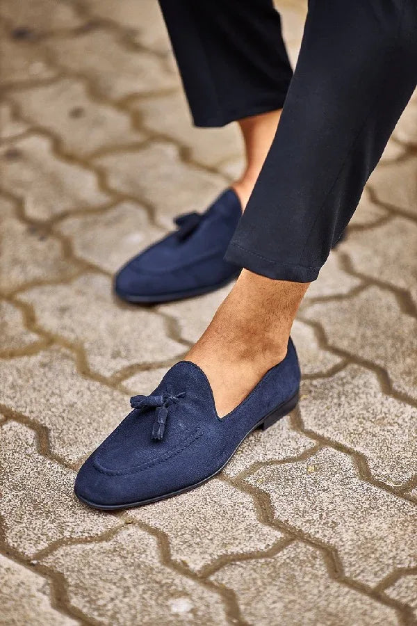 Sturgis Tassel Navy Blue Suede Loafers