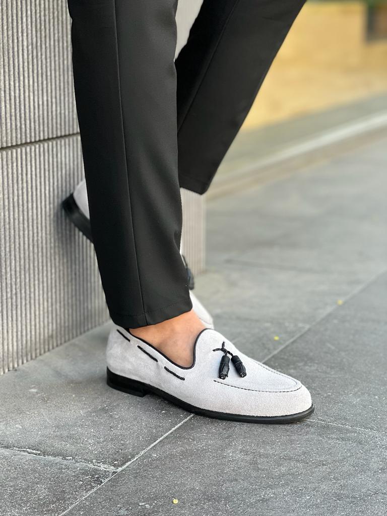 Laughlin Gray Suede Tassel Loafers