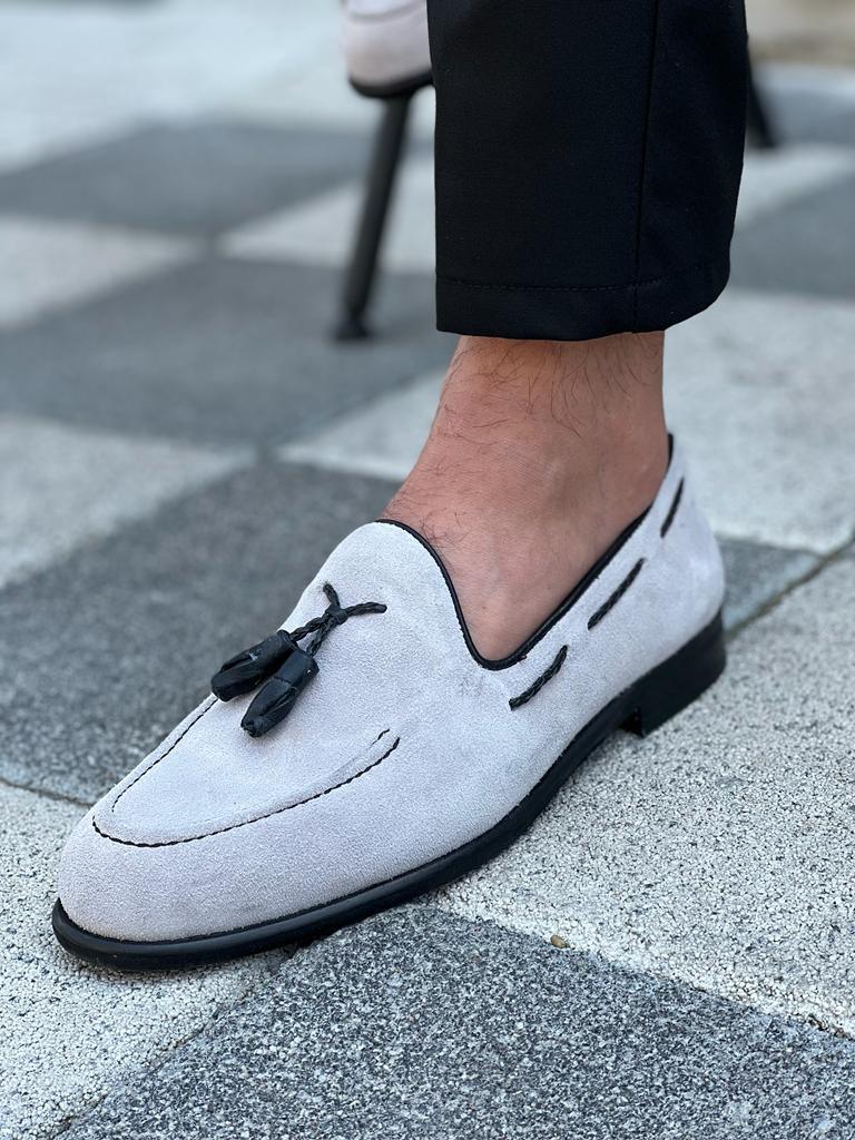 Laughlin Gray Suede Tassel Loafers