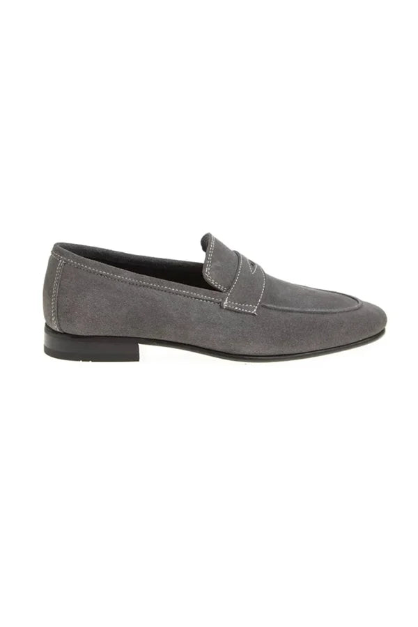 Jackpot Gray Suede Penny Loafers