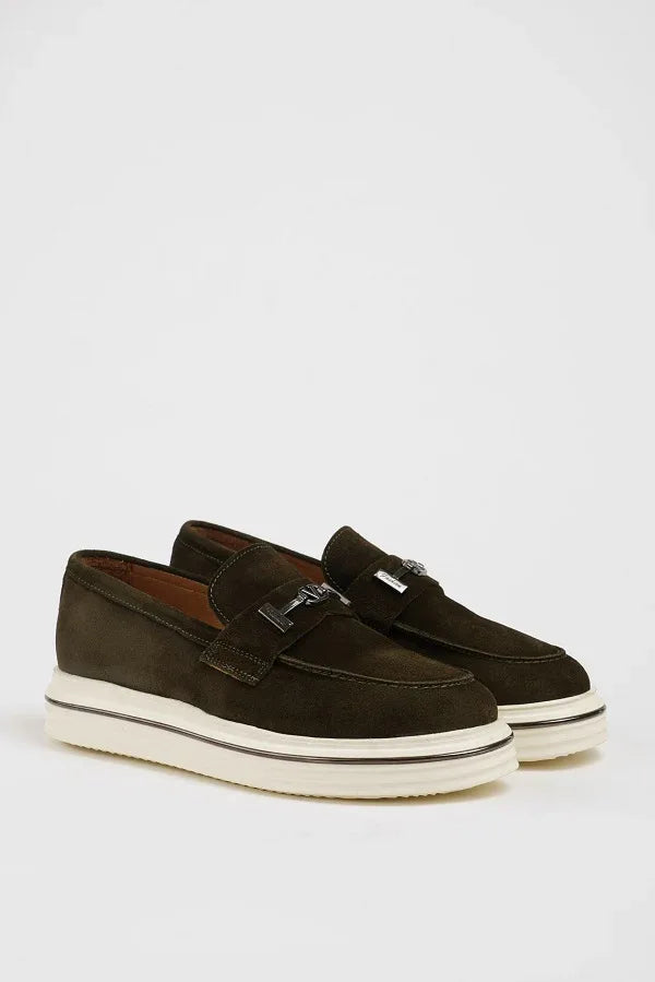 Marion Men's Khaki Green Suede Loafers
