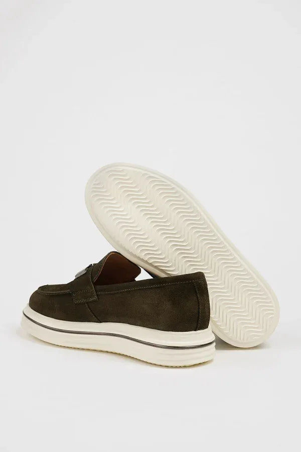 Marion Men's Khaki Green Suede Loafers