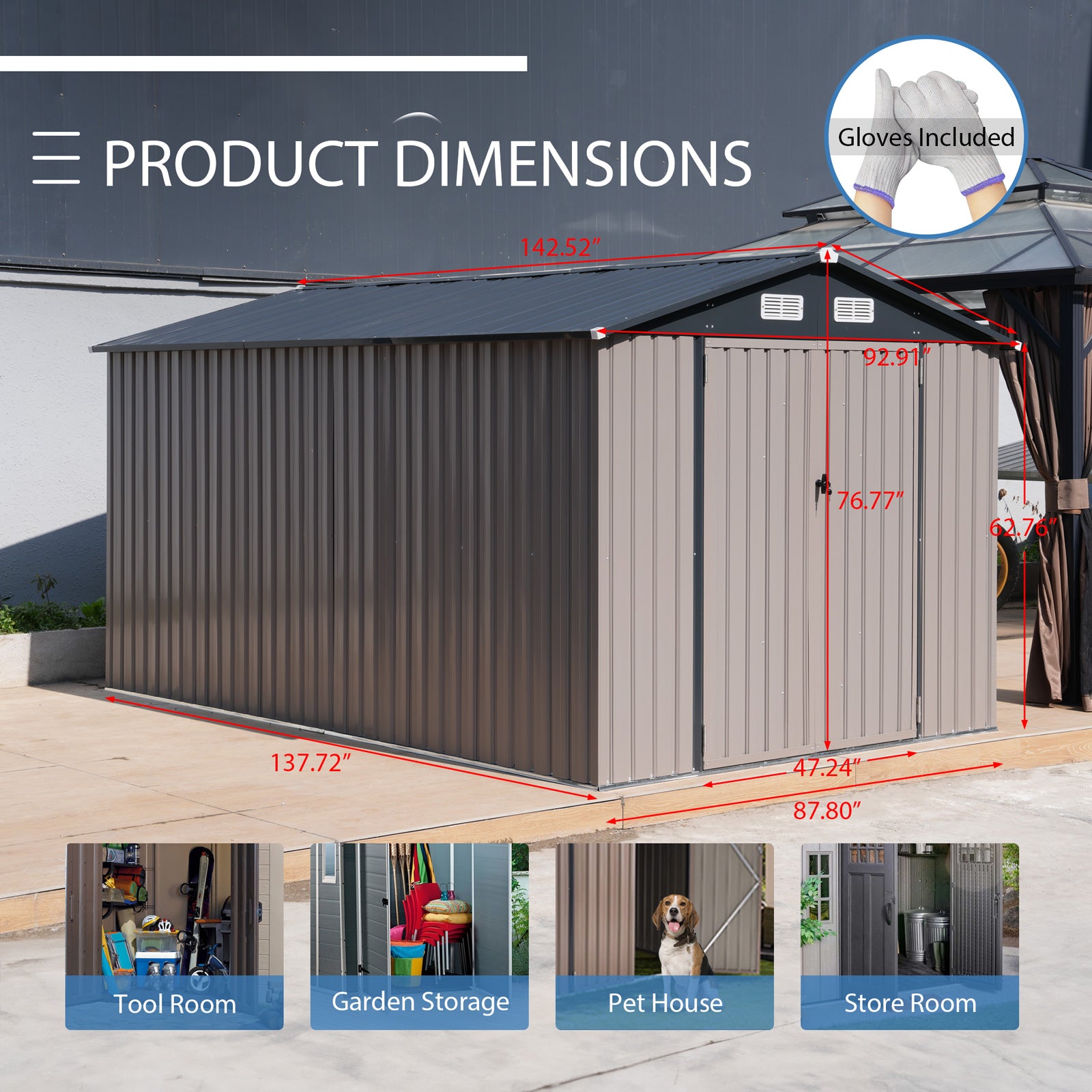 8'x 12' Metal Outdoor Storage Shed Brown Garden Tool Shed for Backyard & Patio