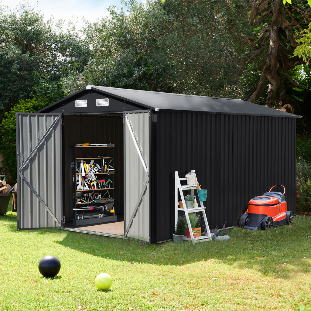 8'x 12' Outdoor Storage Shed Metal Garden Tool Shed for Backyard, Patio, Lawn, Black