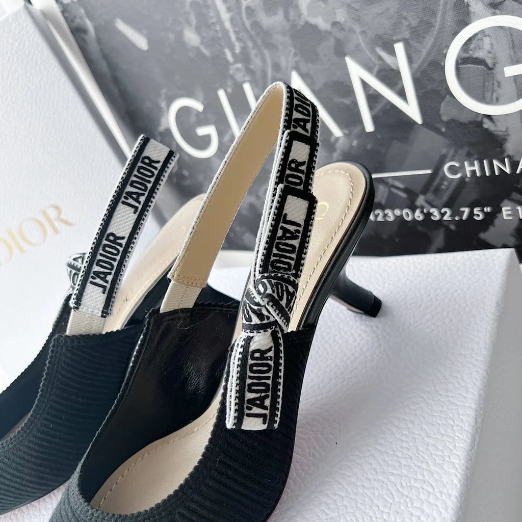 cd slingback pumps 65 black embroidered cotton
