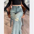 CHA Embroidered Flocked Jeans – High Waist PD0426082702