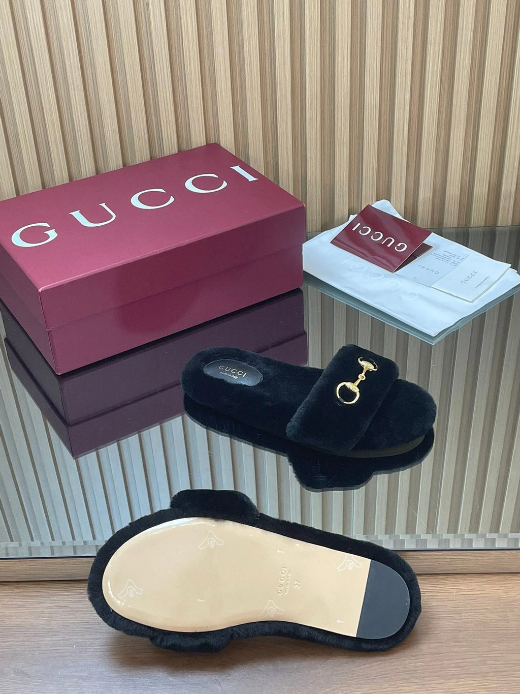 GG  2025 Horsebit Slipper Black Wool 562869