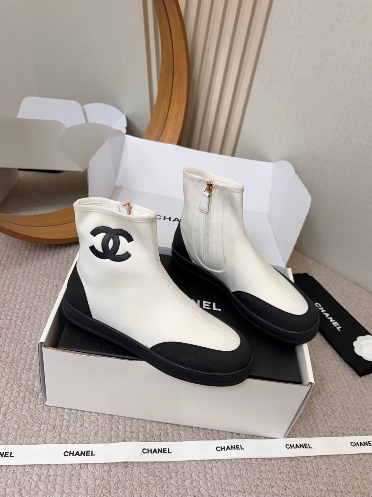 CHA 26M New Double C High-Top Zipper Casual Elastic Ankle Boots XC0426060908