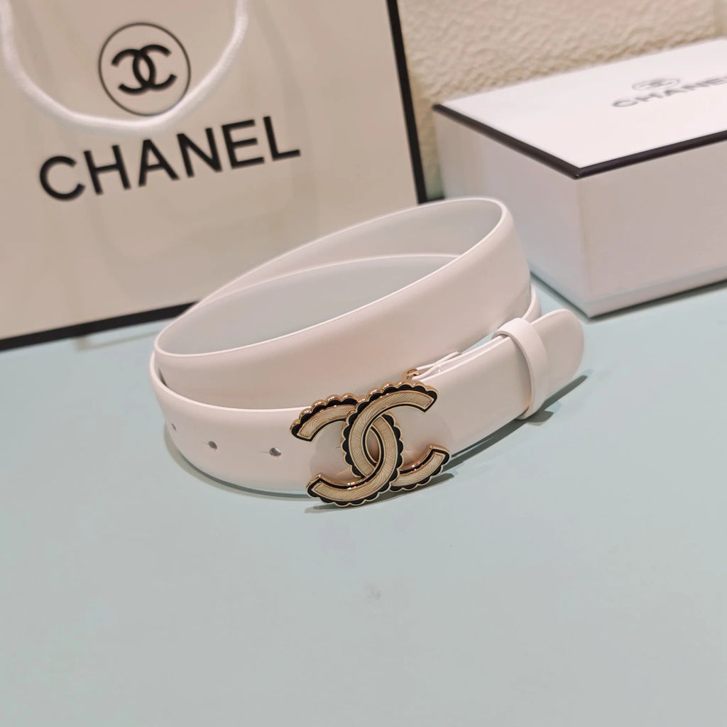CC Belt 3.0 Scalloped Edge Buckle White Cowhide 200003