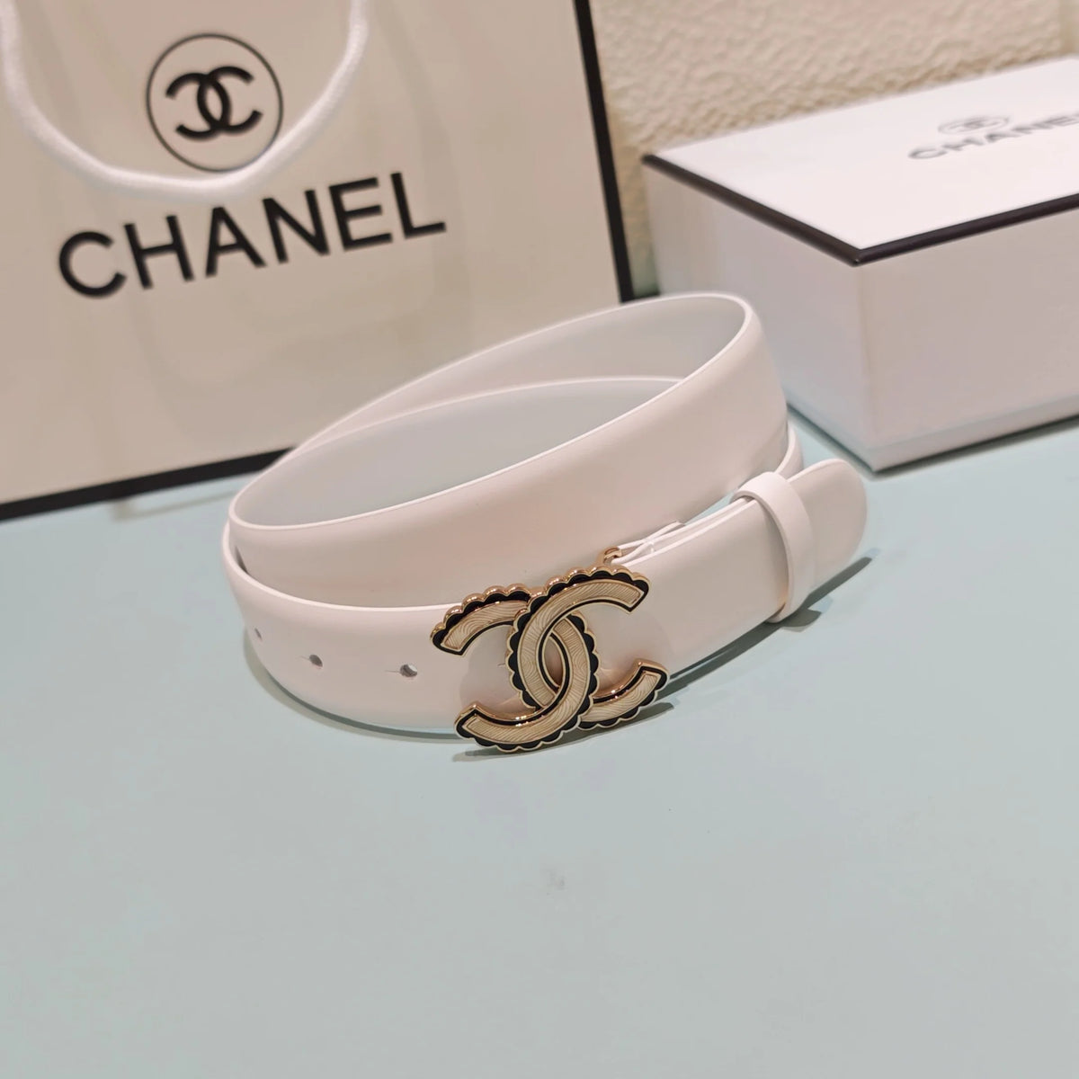 CC Belt 3.0 Scalloped Edge Buckle White Cowhide 200003
