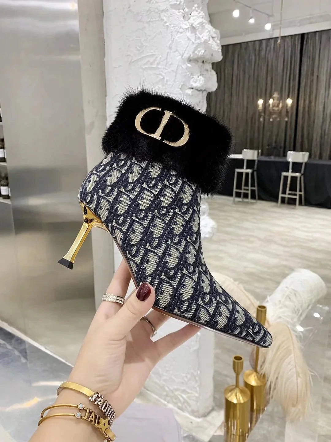 CD 2026 Oblique Ankle Boots 70mm Fabric 966674