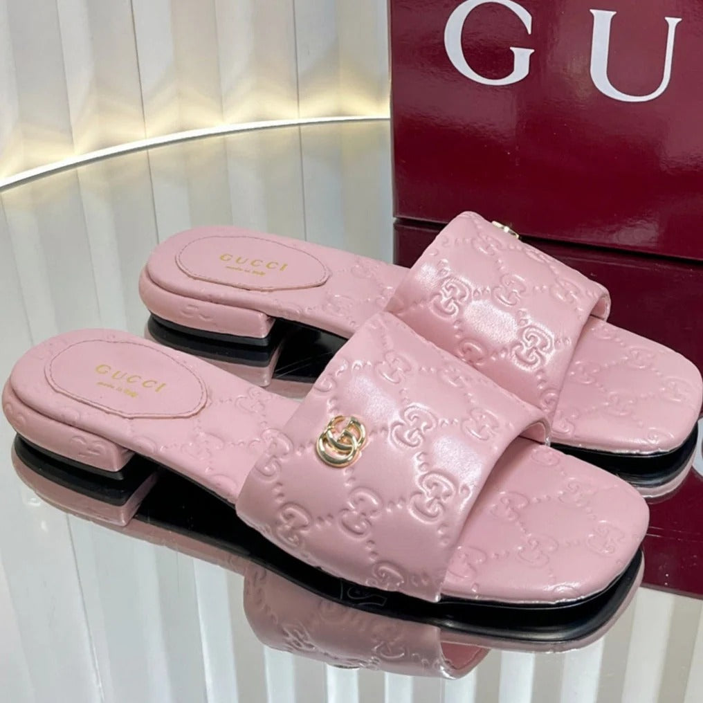GC Double G Slide Sandals Embossed Leather 294636