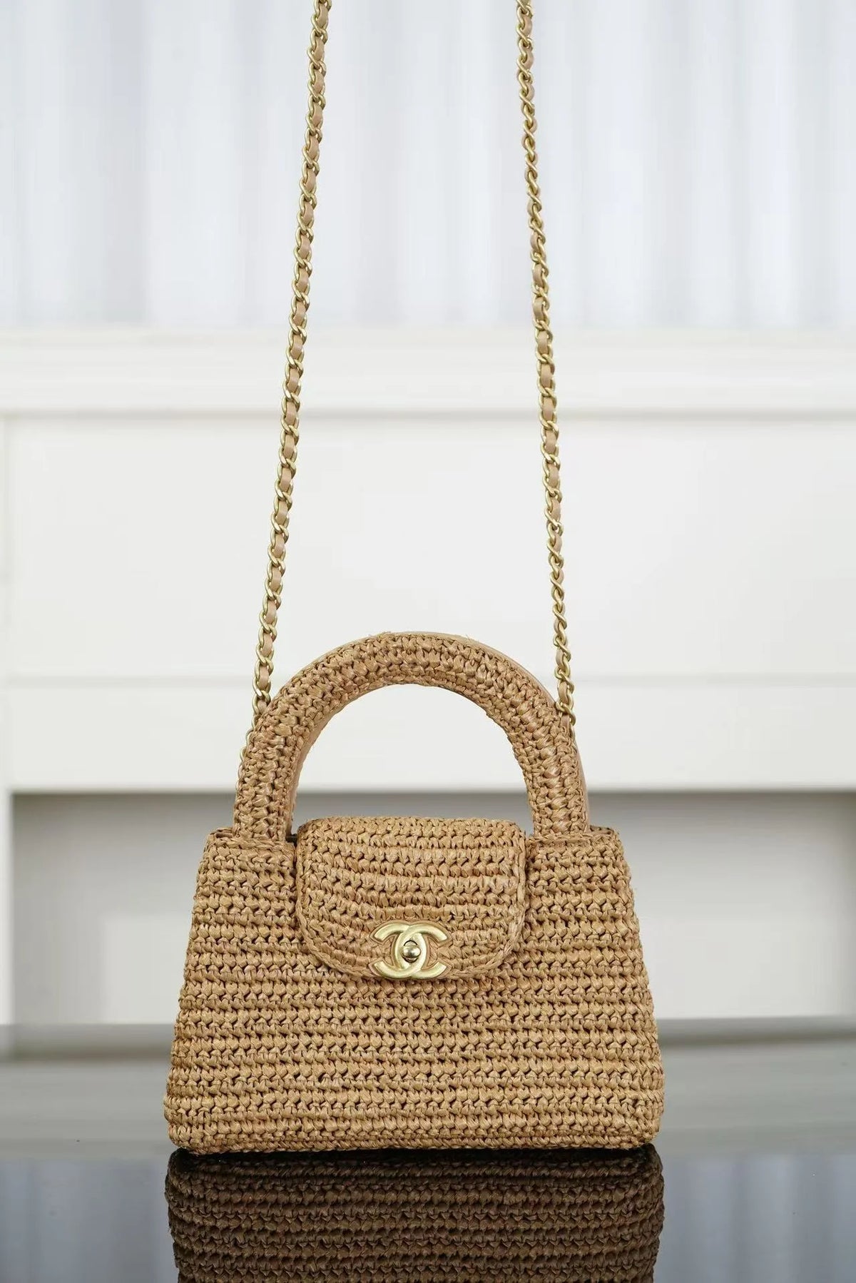 CC 26s Mini Shopping Bag Dark Beige Raffia
