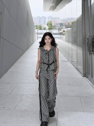 CD 26 Jacquard Straight-Leg Trousers Black in Polyester 378696
