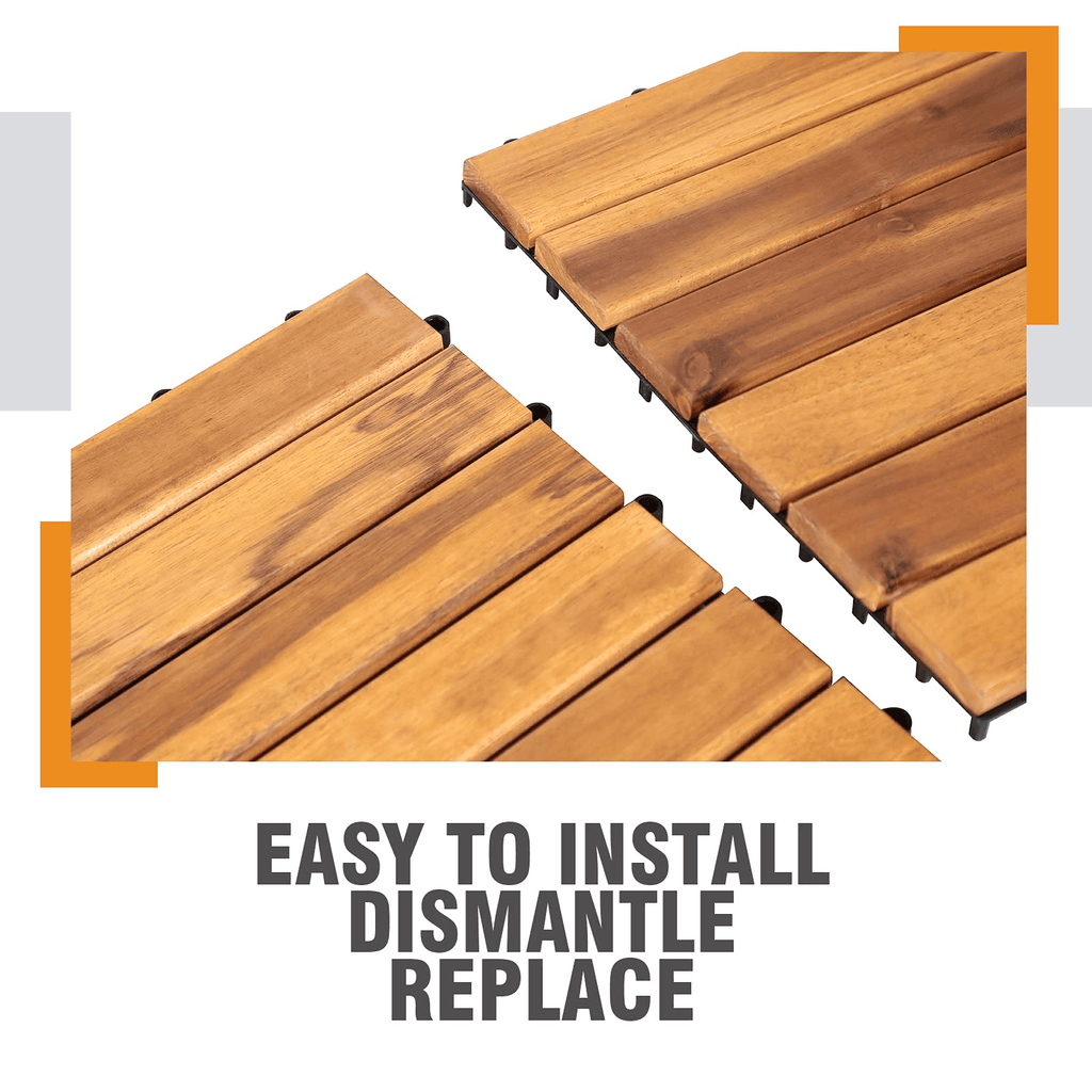 Acacia Wood Interlocking Flooring Tiles, 12 x 12 Inch Wood Deck Tiles