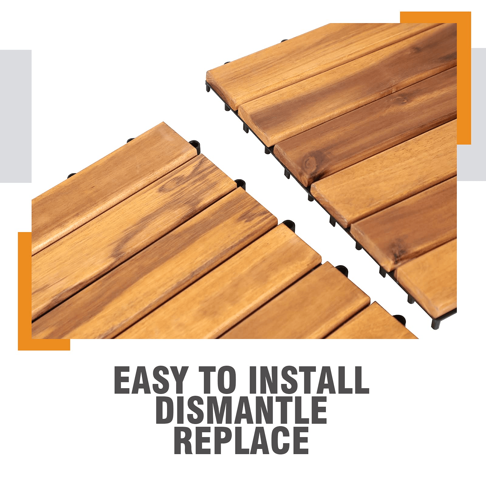 Acacia Wood Interlocking Flooring Tiles, 12 x 12 Inch Wood Deck Tiles
