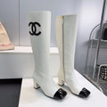 CC 26s Cap-Toe Knee-High Boots 4.5cm White Stretch Lambskin 966843