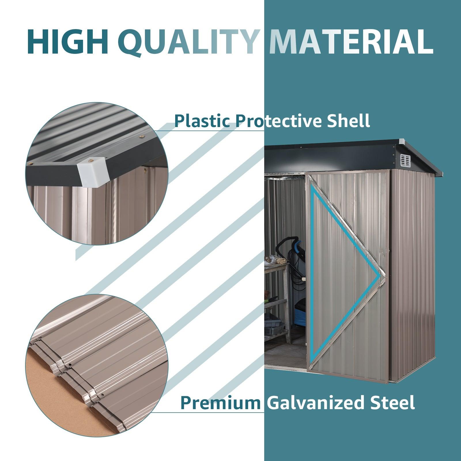 5'x 3' Outdoor Storage Shed Metal Garden Tool Shed for Backyard, Patio, Lawn, Brown