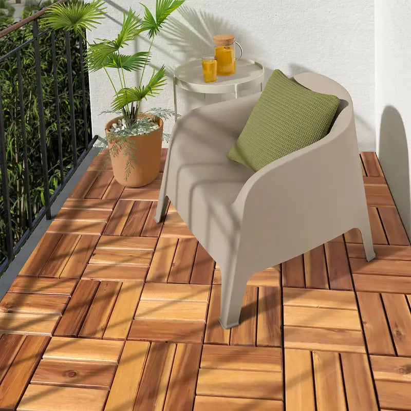 Acacia Wood Interlocking Flooring Tiles, 12 x 12 Inch Wood Deck Tiles