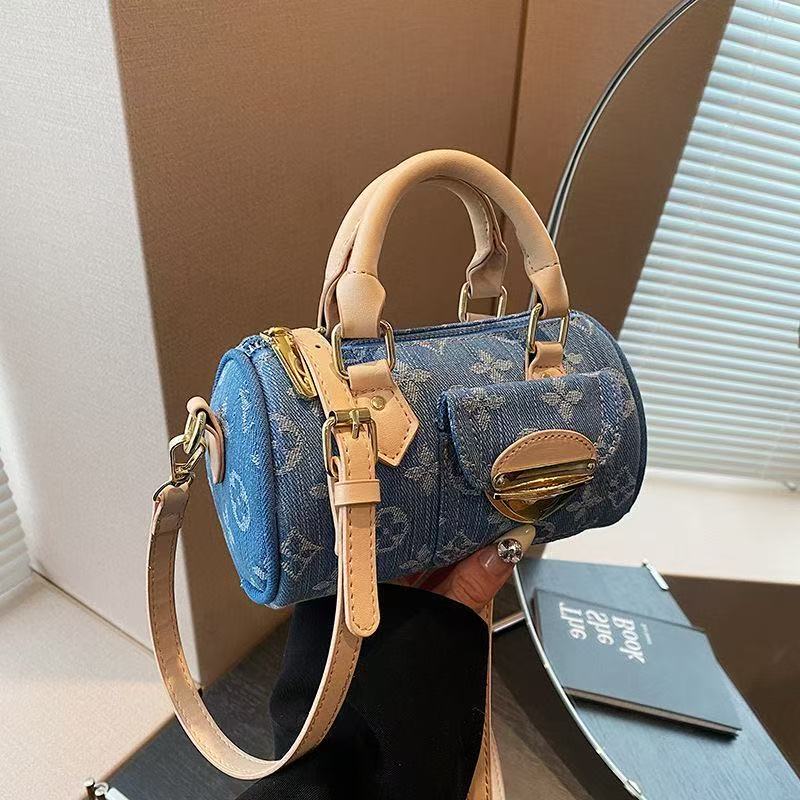 New versatile patchwork denim one-shoulder Boston fashion handbag PD042025071601