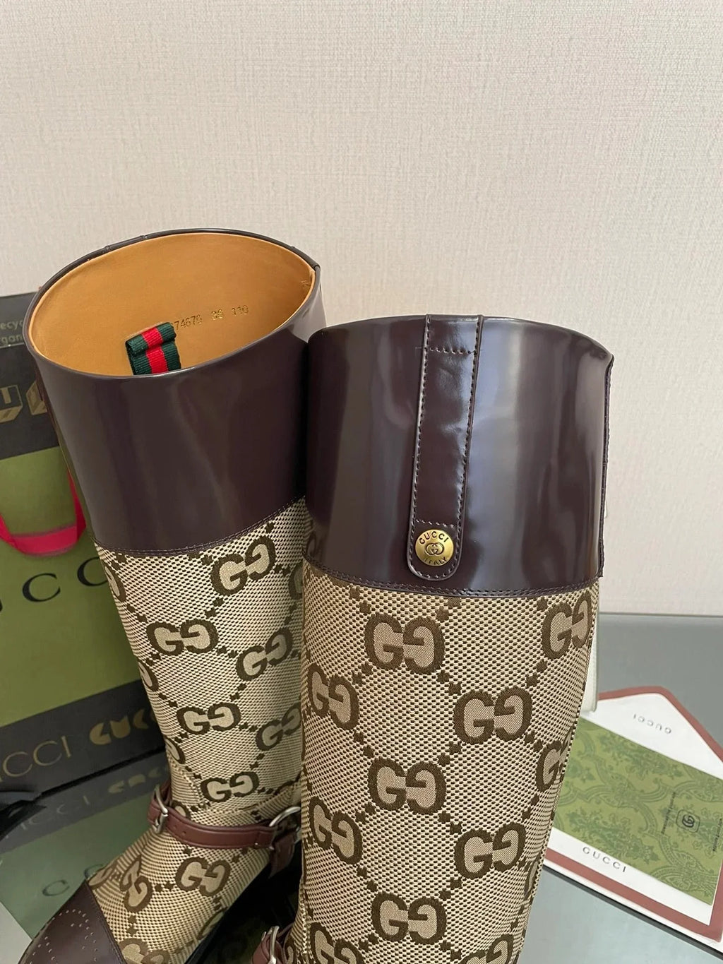 GG  2026 Boot Brown mix Beige Canvas Leather 911944
