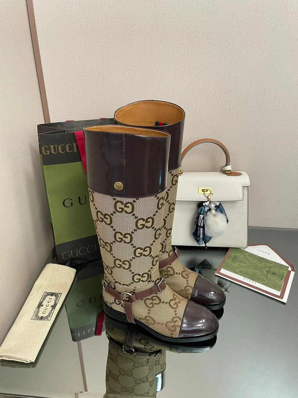 GG  2026 Boot Brown mix Beige Canvas Leather 911944