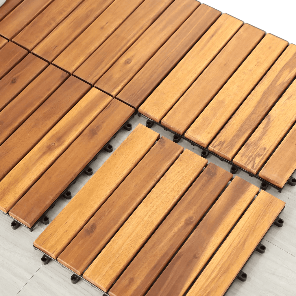 Acacia Wood Interlocking Flooring Tiles, 12 x 12 Inch Wood Deck Tiles