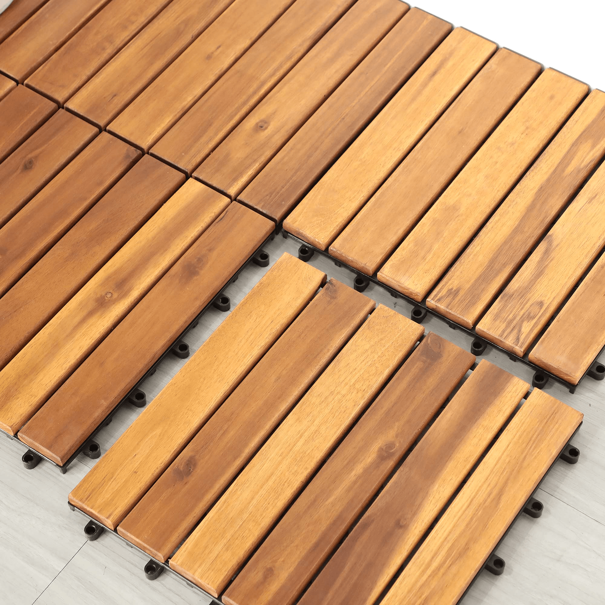 Acacia Wood Interlocking Flooring Tiles, 12 x 12 Inch Wood Deck Tiles