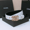 CHA  BELT 3CM IN WHITE EMBROIDERED LAMBSKIN GOLD HARDWARE
