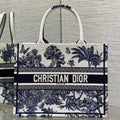 CD Medium CD Book Tote Tropical Pattern Slate Blue White Black Cotton