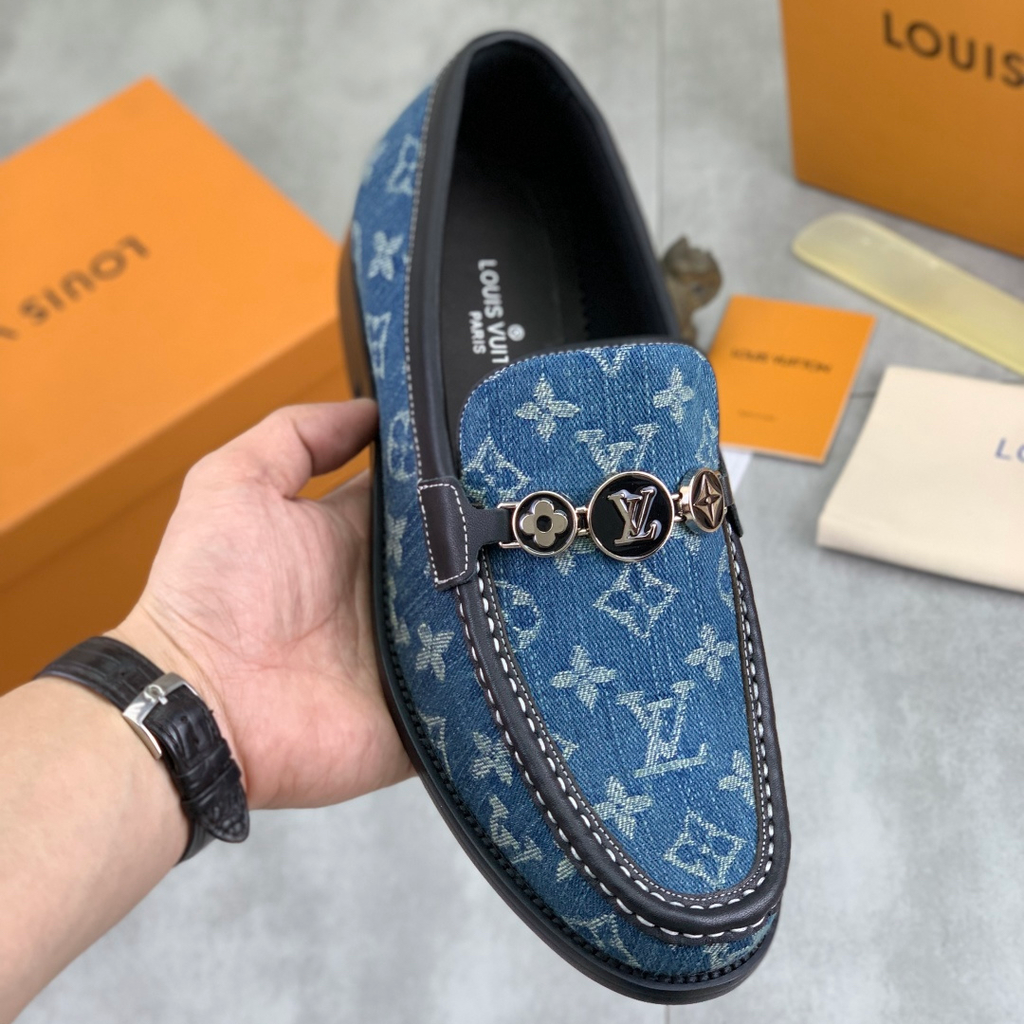 New Blue and Black Leather Men's LoafersPD052026030205
