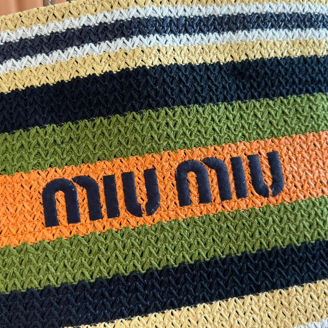 Miu Tote Bag 40cm Raffia-Effect Woven 285425