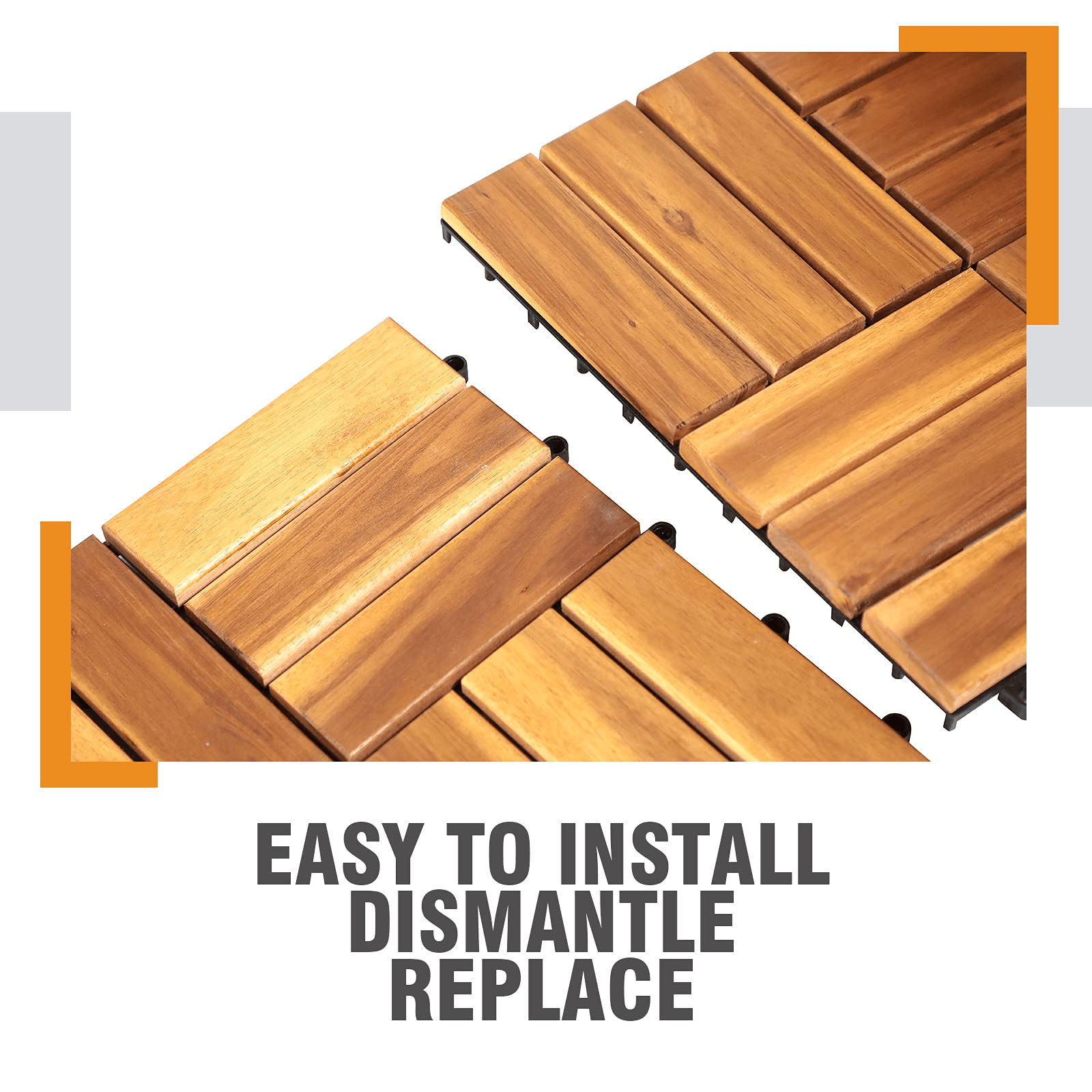 Acacia Wood Interlocking Flooring Tiles, 12 x 12 Inch Wood Deck Tiles