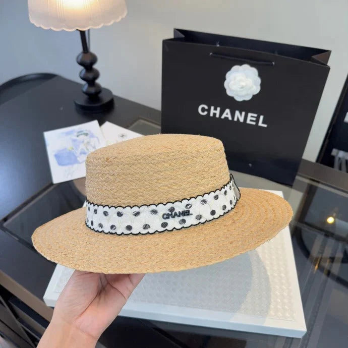 CHA  Dot Flat-top Straw Hat 262176