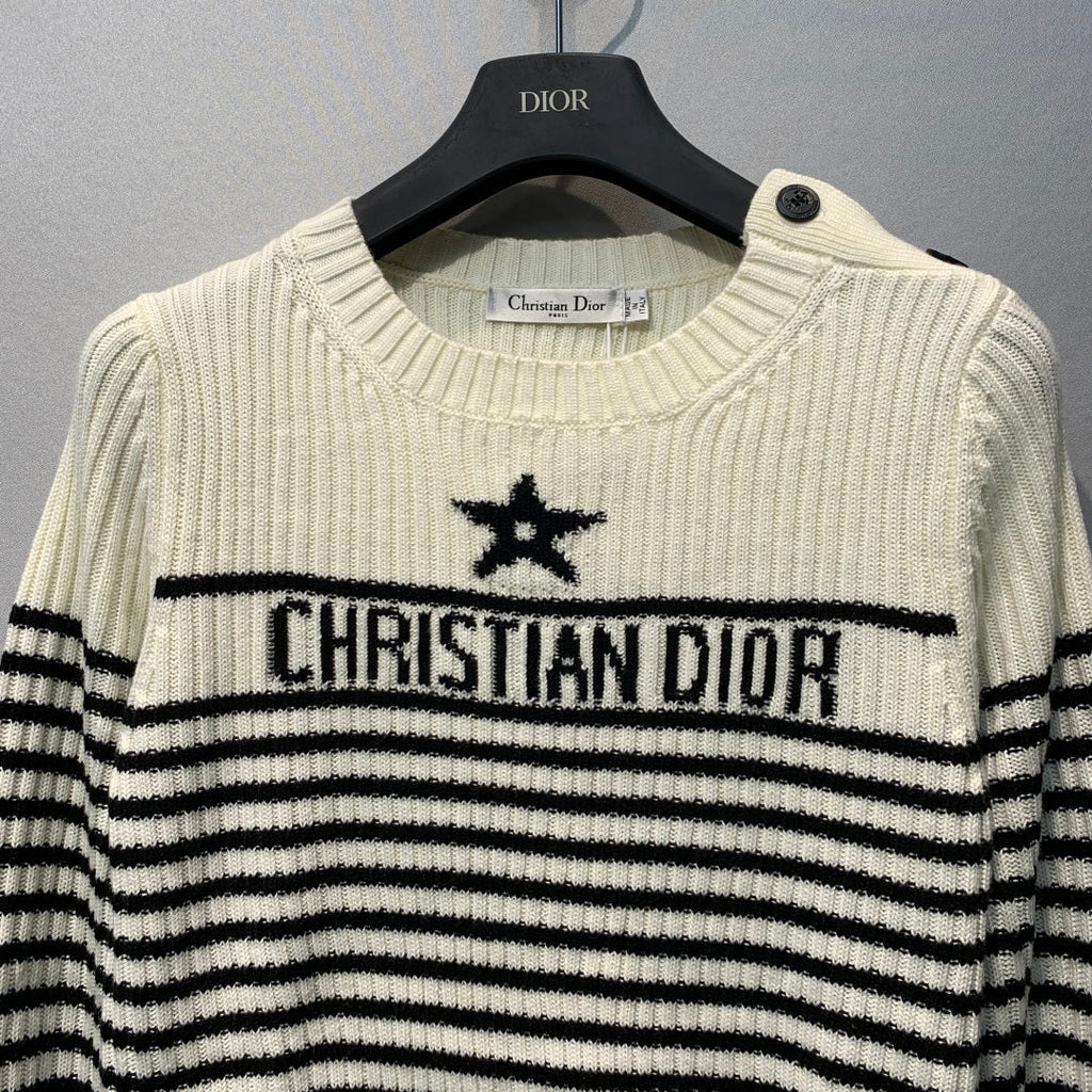CD 26s Lucky Star Striped Knit Sweater Black Cream Wool 413832