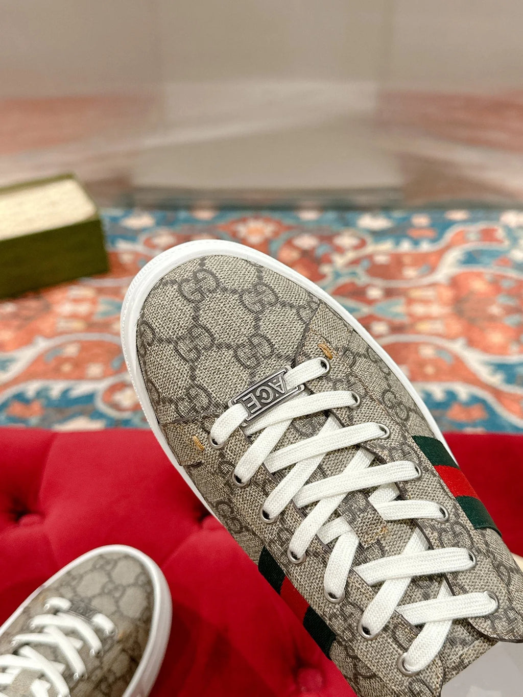 GG Ace Sneaker Begie Ebony Canvas
