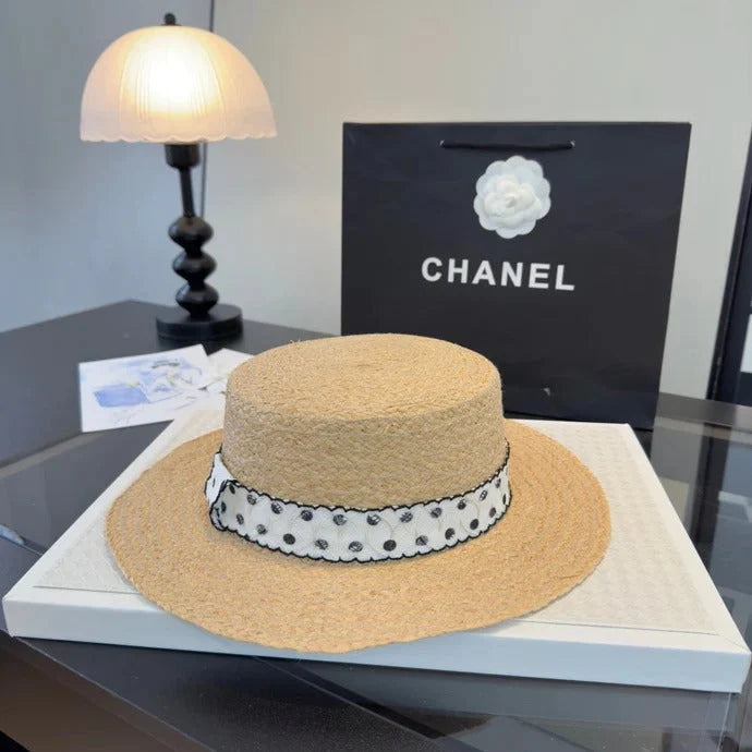 CHA  Dot Flat-top Straw Hat 262176
