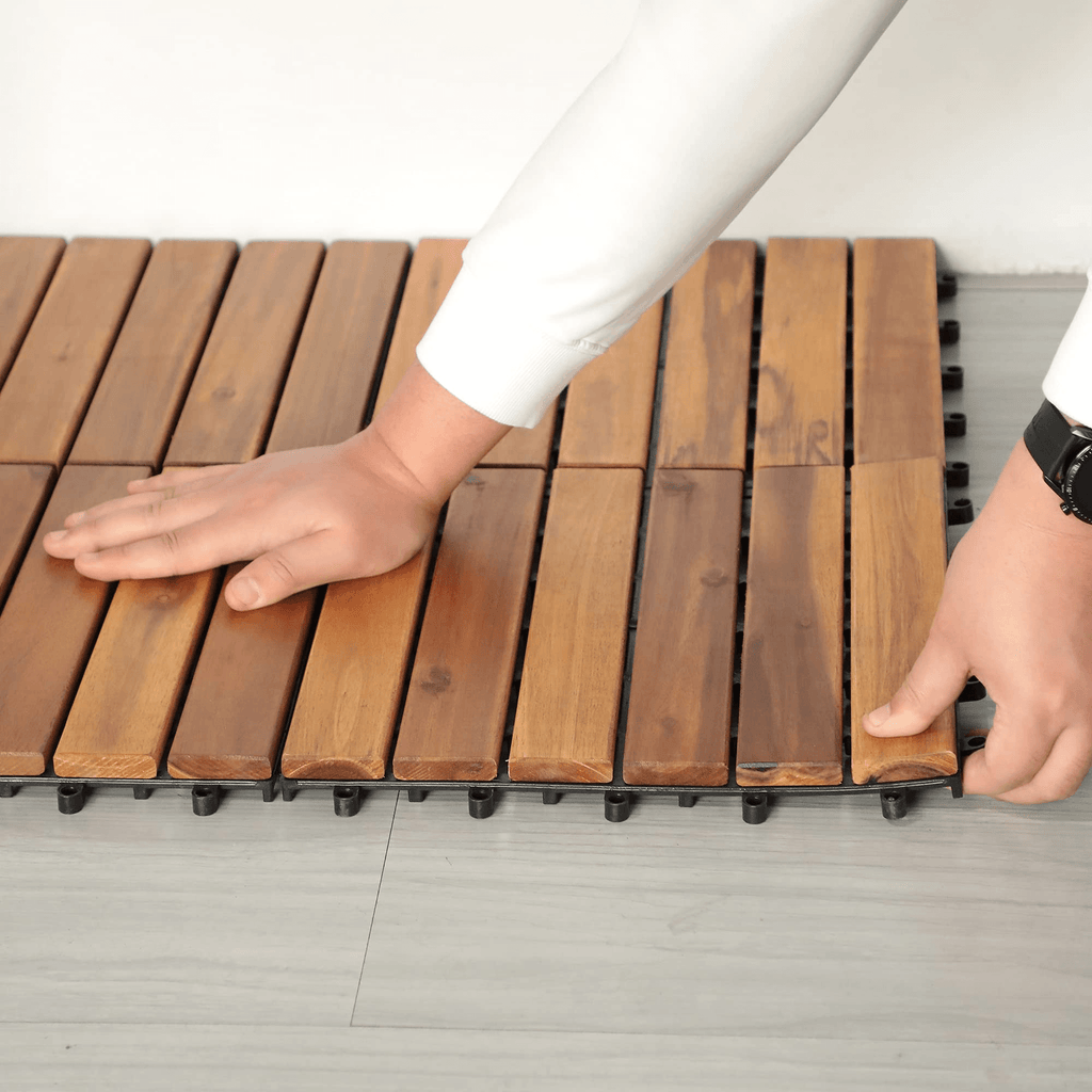 Acacia Wood Interlocking Flooring Tiles, 12 x 12 Inch Wood Deck Tiles