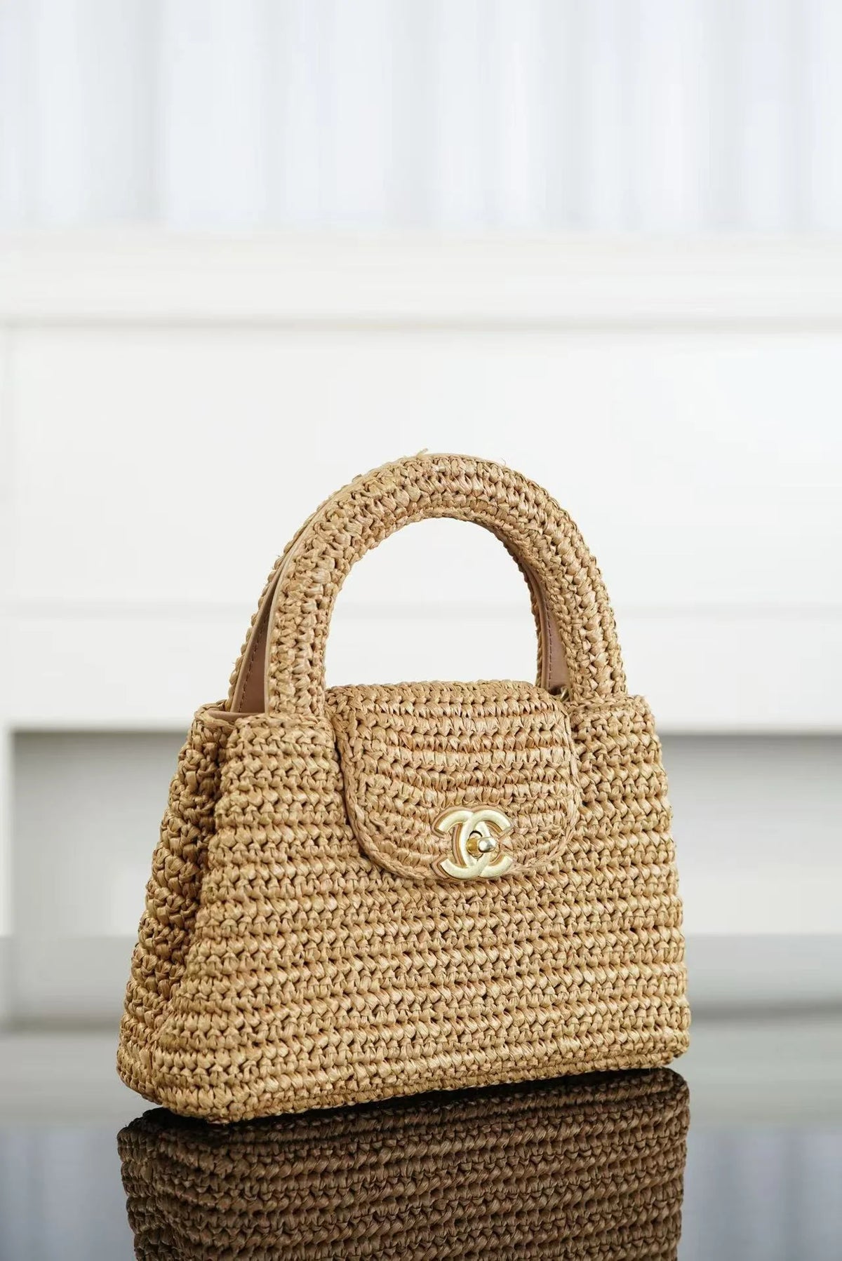 CC 26s Mini Shopping Bag Dark Beige Raffia