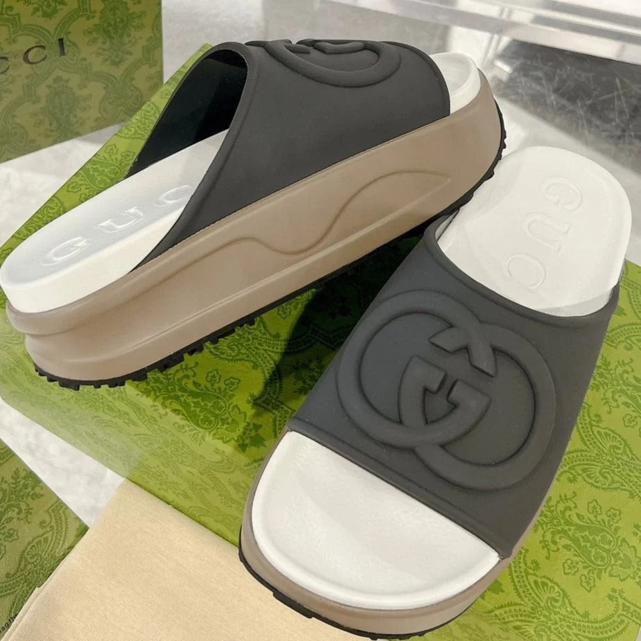 GC 25 Interlocking G 50mm Slide Sandal Ivory Cowhide 292379