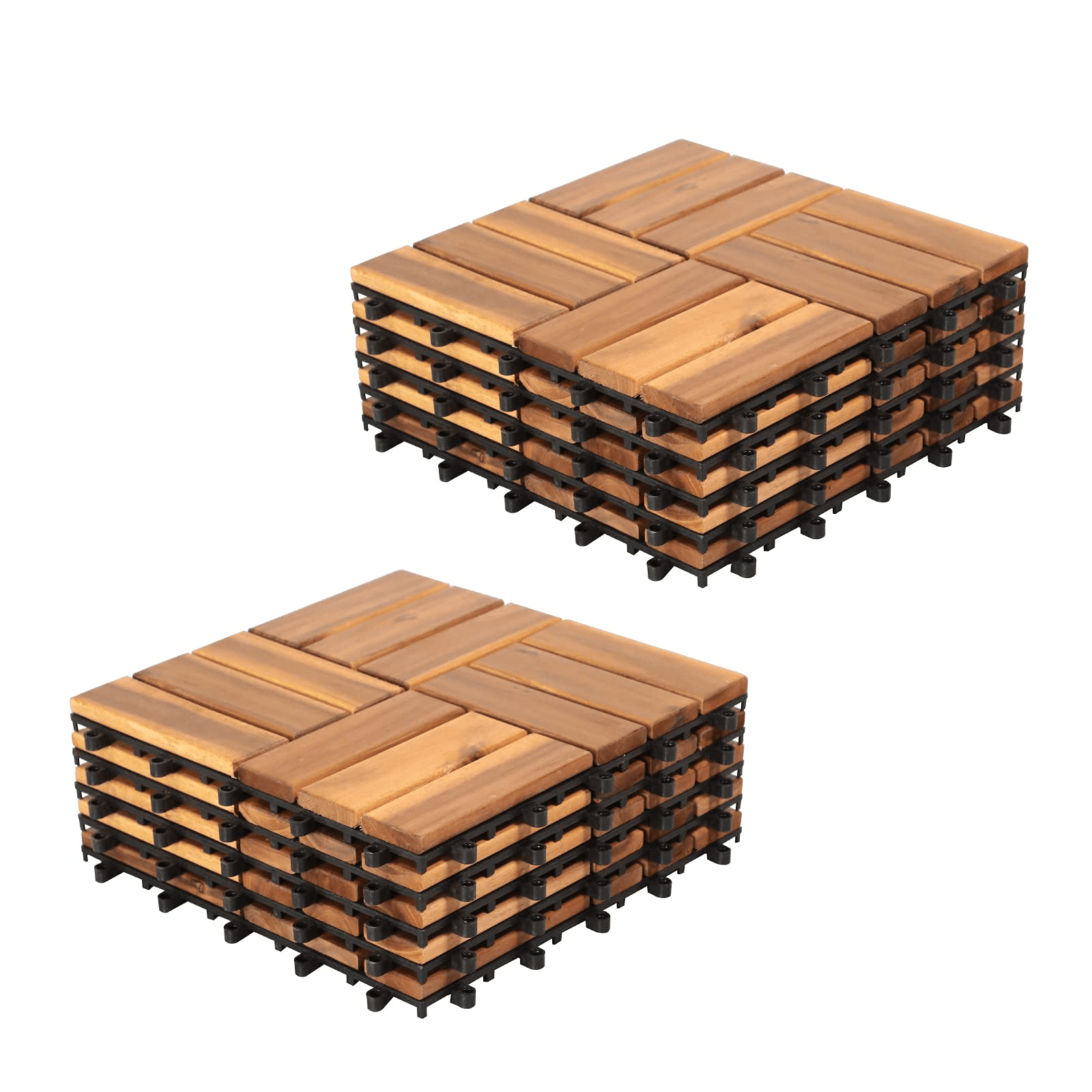 Acacia Wood Interlocking Flooring Tiles, 12 x 12 Inch Wood Deck Tiles