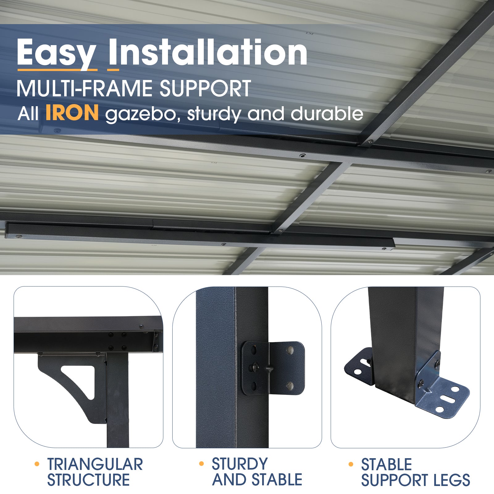 Outdoor Lean to Gazebo Pergola w/Drainage Holes, Wall-Mounted Gazebo with Hard Top Metal Awnings for Patio Backyard Deck, Dark Grey