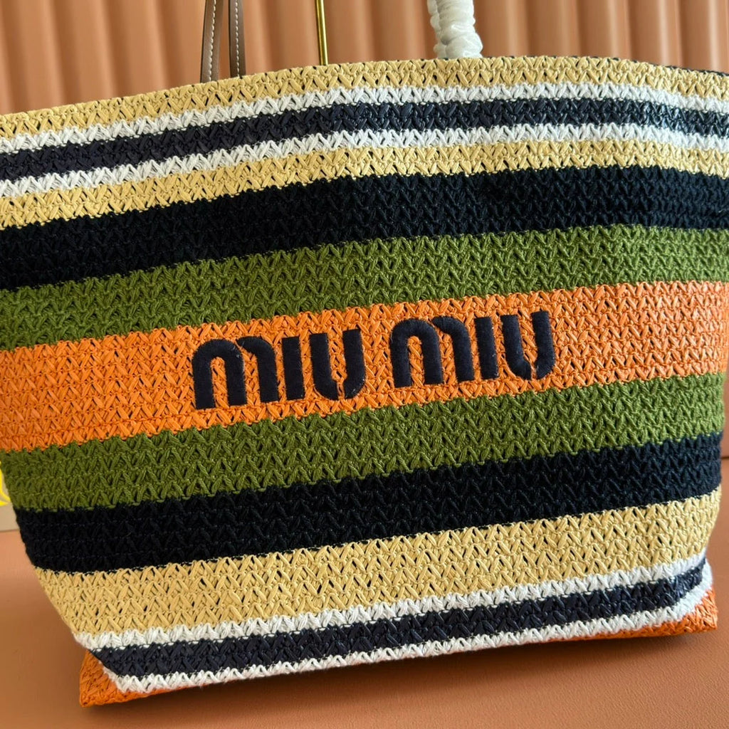 Miu Tote Bag 40cm Raffia-Effect Woven 285425