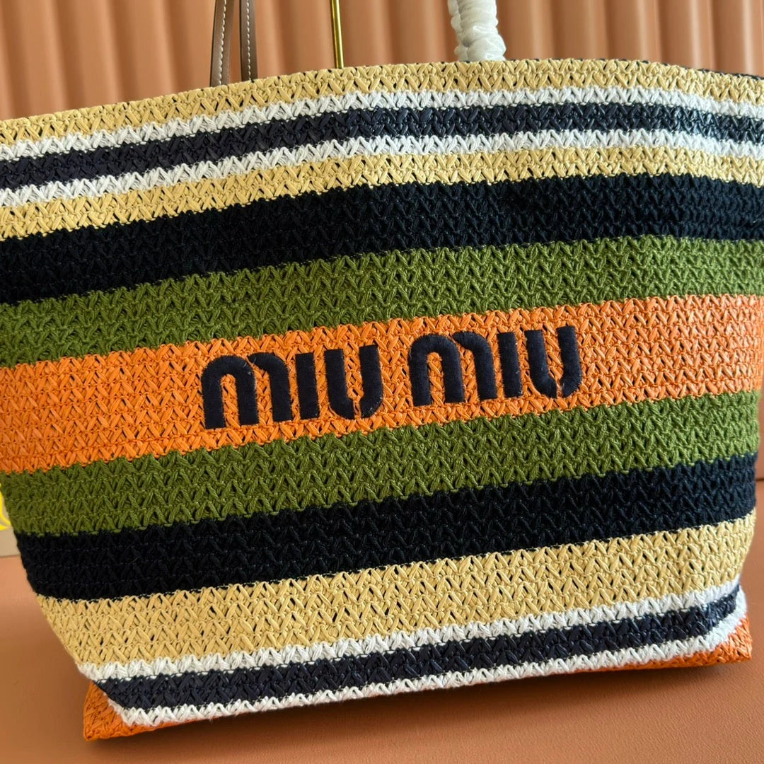 Miu Tote Bag 40cm Raffia-Effect Woven 285425