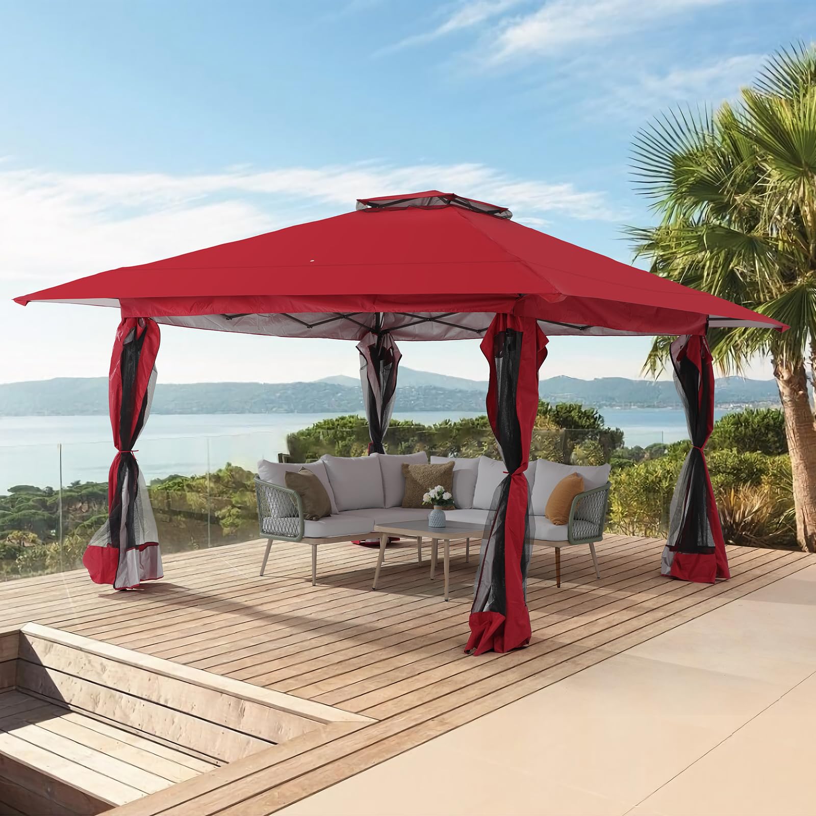 13’x13’ Pop Up Gazebo With Mosquito Netting, Outdoor Canopy Tent Shade, 5 colors, Metal Frame