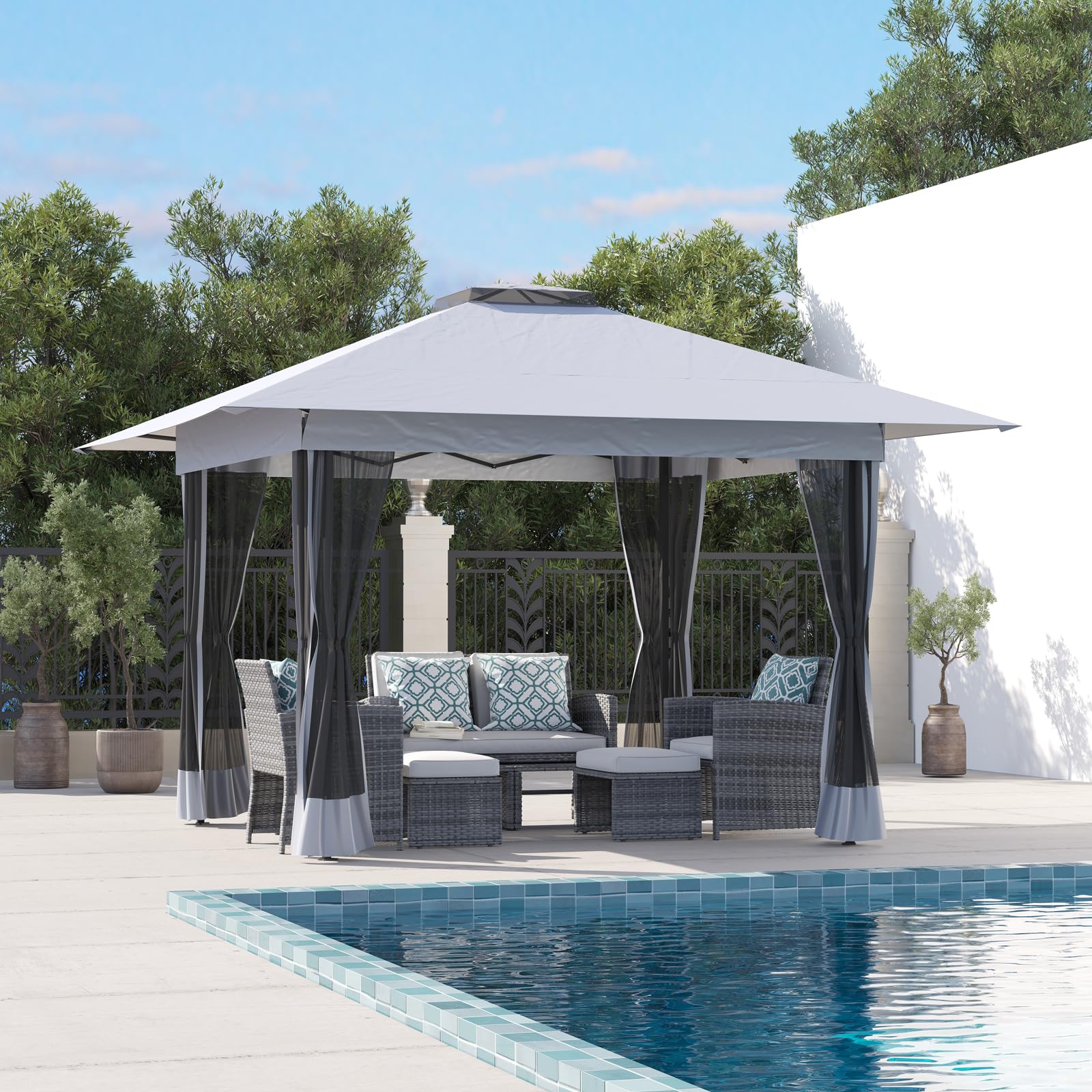 13’x13’ Pop Up Gazebo With Mosquito Netting, Outdoor Canopy Tent Shade, 5 colors, Metal Frame
