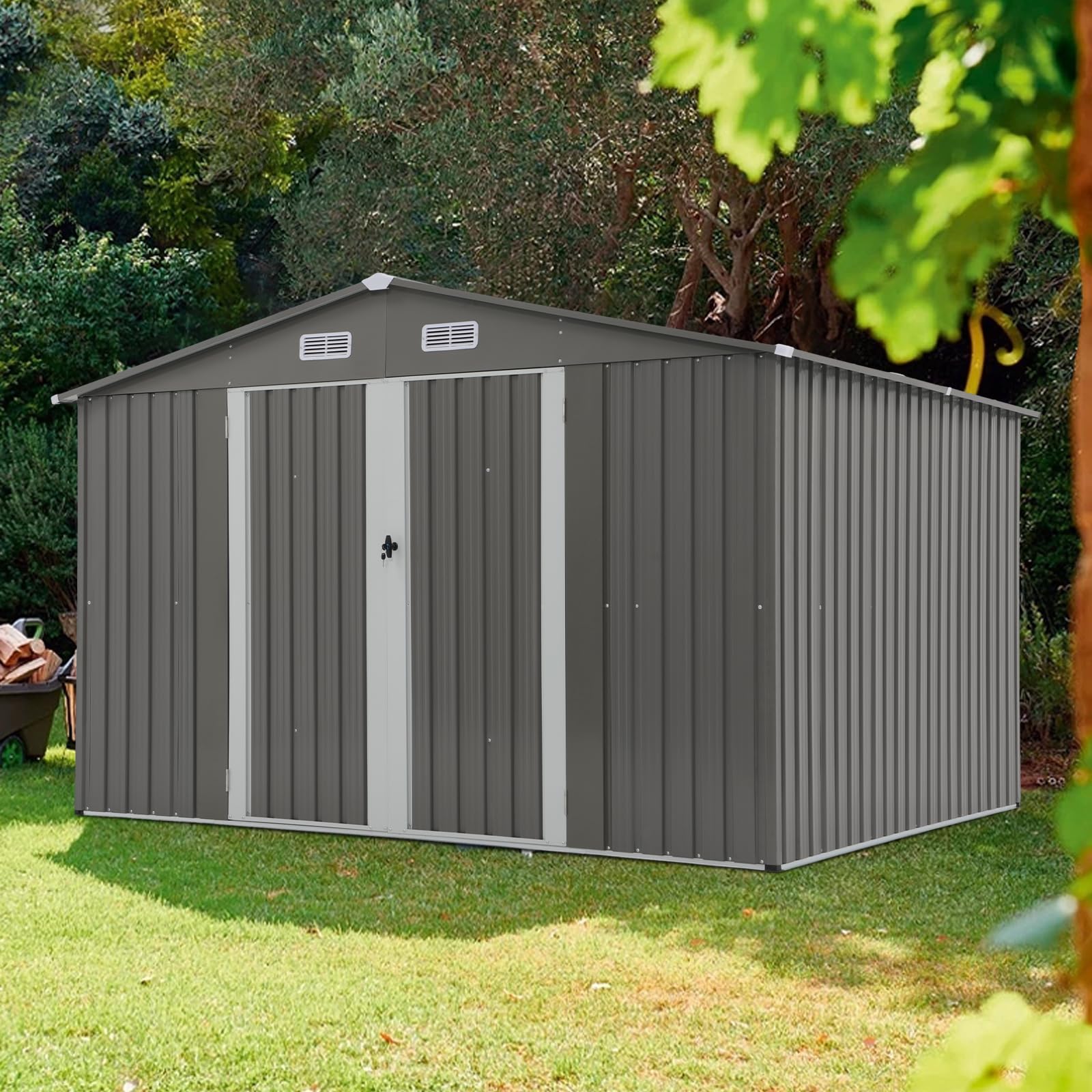 10' x 8' Outdoor Storage Shed, Metal Garden Tool Shed with Lockable Door